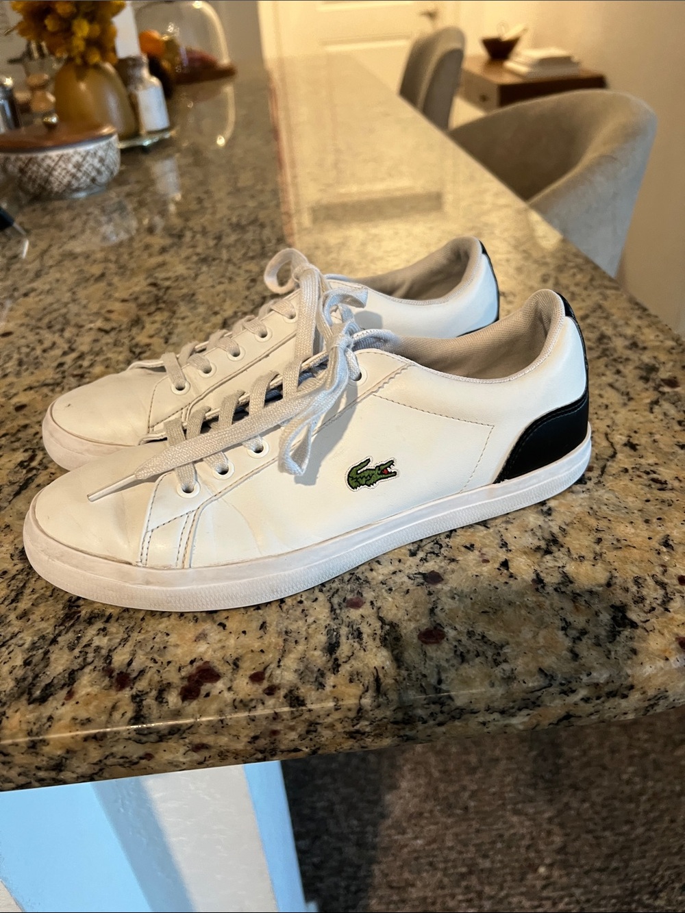 Lacoste White Leather Sneakers with Black Heel Accent